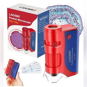 Pocket Microscope 60x-120x w Slides STEM Kids NEW